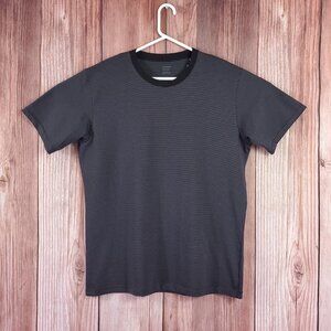 NWT Uniqlo AIRism Mens Large Cotton Blend Striped Crewneck SS T-Shirt Tee Gray